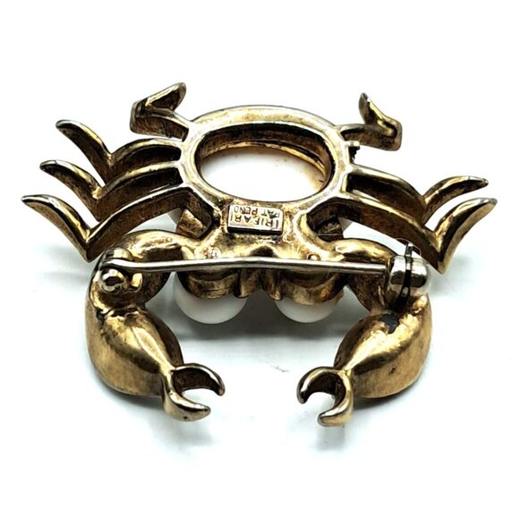 Trifari Crab Brooch Figural Pin White Rhinestone Cabochon Gold Tone Vintage Cost - Picture 8 of 11